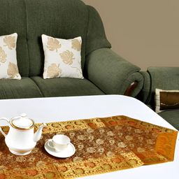 Lal Haveli Gold Toned & Mustard Floral Printed Table Runner-6