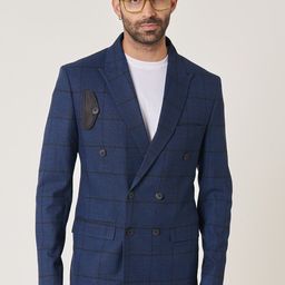 MR BUTTON Checked Peaked Lapel Collar Double-Breasted Blazer-picture-29