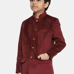 TAHVO Boys Velvet Slim-Fit Bandhgala Partywear Blazers-picture-15