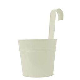 TRUSTBASKET Off White Plain Round Railing Metal Planter-18
