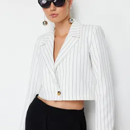 Trendyol Striped Notched Lapel Single-Breasted Crop Blazer-picture-41