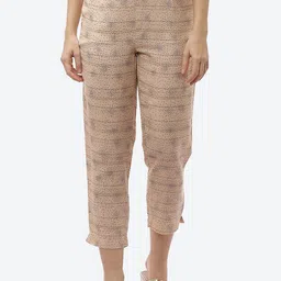 Biba Women Beige Textured Printed Urban Slim Fit Trousers-picture-12