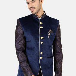 Wintage Men Navy Blue Regular Fit Bandhgala Blazers-23