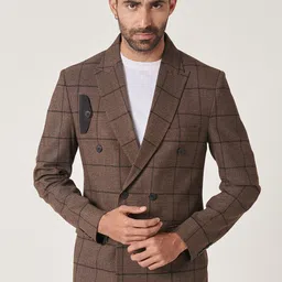 MR BUTTON Men Checked Slim Fit Double-Breasted Blazer-image-7