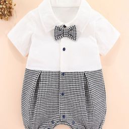 StyleCast Boys Houndstooth Woven Design Romper With Waistcoat & A Bow Tie-image-66