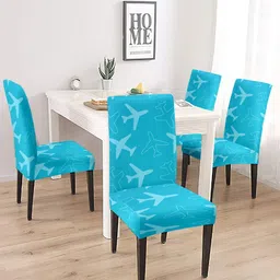 Cortina Blue & White 4 Pieces Abstract Printed Chair Covers-7