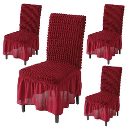 HOKIPO Red 4 Pieces Bubble Frill Stretchable Table Chair Covers-picture-18