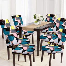 Cortina Blue & Pink 6 Pieces Geometric Printed Chair Covers-12