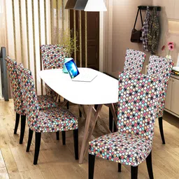 Nendle Set Of 6 Printed Stretchable Dining Table Chair Covers-11
