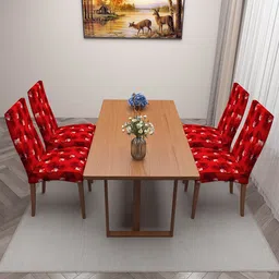 DREAM CARE Red & White 4 Pieces Printed Chair Covers-19