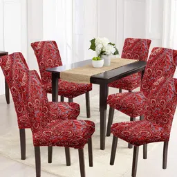 Cortina Red & Blue 6 Pieces Printed Chair Covers-10
