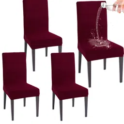 HOKIPO Burgundy 4 Pieces Jacquard Water Resistant Chair Covers-image-50