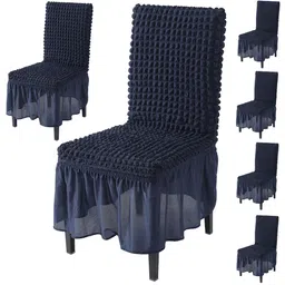 HOKIPO Blue 6 Pieces Bubble Frill Stretchable Chair Covers-image-73