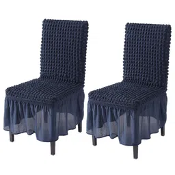 HOKIPO Navy Blue 2 Pieces Bubble Frill Stretchable Chair Covers-image-97