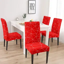 Cortina Red & White 4 Pcs Abstract Printed Super Stretchable Chair Covers-3