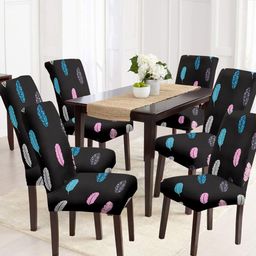 Cortina Black & Blue 6 Pcs Feather Printed Chair Covers-image-97