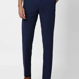 Peter England Elite Men Navy Blue Slim Fit Trousers-image-76