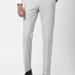 Peter England Elite Men Grey Self Design Slim Fit Formal Trousers-image-18