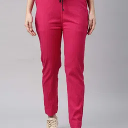 Kryptic Women Pink Solid Slim Fit Trousers-image-28