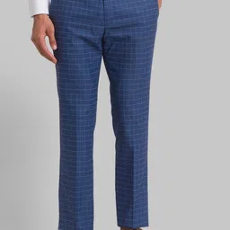 Park Avenue Men Blue Checked Slim Fit  Formal Trouser-image-88