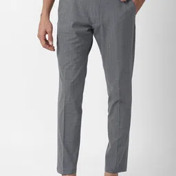 Louis Philippe Sport Men Grey Checked Slim Fit Trousers-image-74