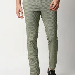 Basics Men Green Checked Tapered Fit Trousers-image-35