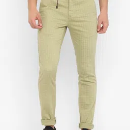 Turtle Men Beige Checked Narrow Fit Easy Wash Trousers-image-93