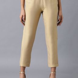 W Women Gold-Toned Slim Fit Trousers-image-84