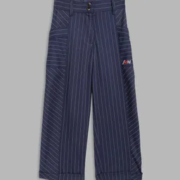 Blue Giraffe Girls Navy Blue Striped Loose Fit Trousers-image-84