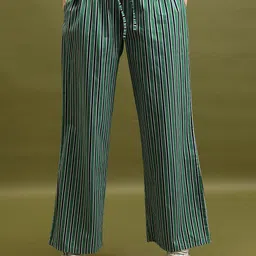 Tokyo Talkies Women Green Striped Cotton Loose Fit Trouser-picture-38