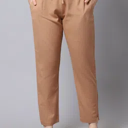 Pistaa Women Brown Pleated Cigarette Trousers-image-7