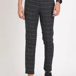 Turtle Men Checked Smart Tapered Fit Cotton Stretch Mid-Rise Trouser-image-92