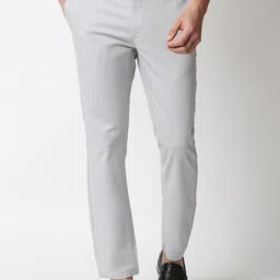 Basics Men Grey Solid Cotton Tapered Fit Trousers-image-2