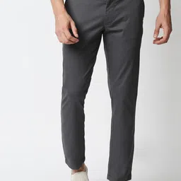 Basics Men Grey Tapered Fit Cotton Trousers-image-98