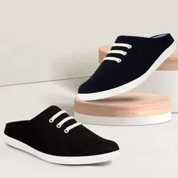 FAUSTO Men Round Toe Lightweight Canvas Mule Sneakers-45