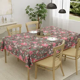 Clasiko Pink & Grey 4-Seater Floral Cotton Rectangle Table Cover-54
