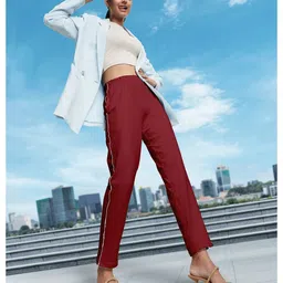 elleven Women Red Mid Rise Regular Trousers-image-75
