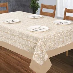 SHADES of LIFE Beige Floral Printed 6 Seater Table Covers-image-36