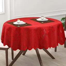 Dakshya Industries Tulip Red Pure Cotton Table Cover-41