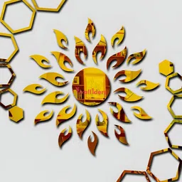 Wall1ders Gold-Toned Sun with 2 Set Hexagon-shaped 3D Acrylic Mirror Wall Stickers-37