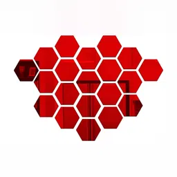 Wall1ders Red 20-Pcs Hexagon Shape Self-Adhesive 3D Acrylic Mirror Wall Stickers-54