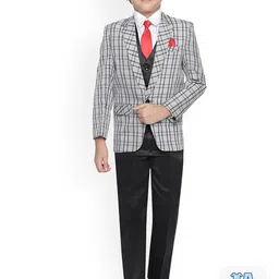 BAESD Boys Checked Single Breasted Silk Cotton 5 Piece Party Suits-image-90