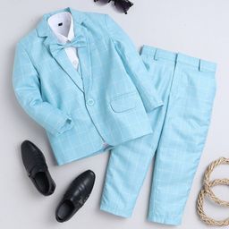 Jeetethnics Boys Checked Notched Lapel Collar Silk Cotton Tuxedo 3 Piece Suit-47