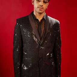 VASTRAMAY Men Embellished Slim Fit Single Breasted Party Blazers-picture-53