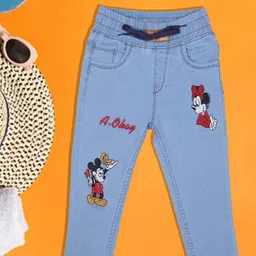 A-Okay Kids Mickey & Minnie Embroidered Slim Fit Easy Wash Denim Joggers-image-70