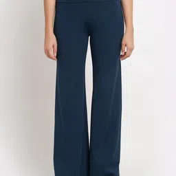 EVERDION Women Relaxed Flared High-Rise Easy Wash Parallel Trousers-image-50