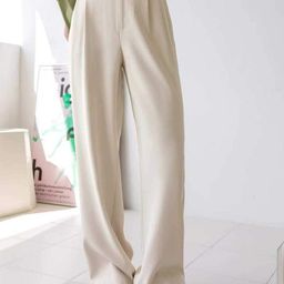Next One Women Beige Smart Loose Fit High-Rise Easy Wash Cotton Parallel Trousers-image-65