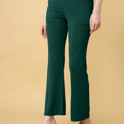 FITHUB Women High-Rise Cotton Bootcut Trousers-image-4