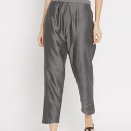 Clora Creation Women Grey Easy Wash Pleated Ethnic Trousers-image-65