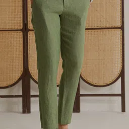 Andamen Men Textured Mid-Rise Linen Ultra Easy Wash Trousers-image-56